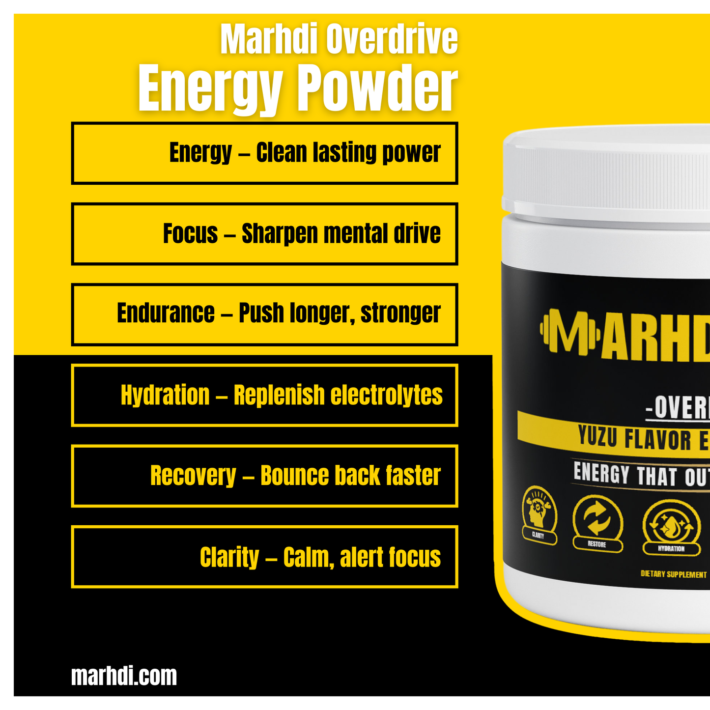 MARHDI OVERDRIVE – Your Daily Edge: Built for Focus, Endurance, and Drive.