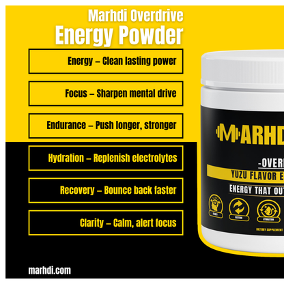 MARHDI OVERDRIVE – Your Daily Edge: Built for Focus, Endurance, and Drive.