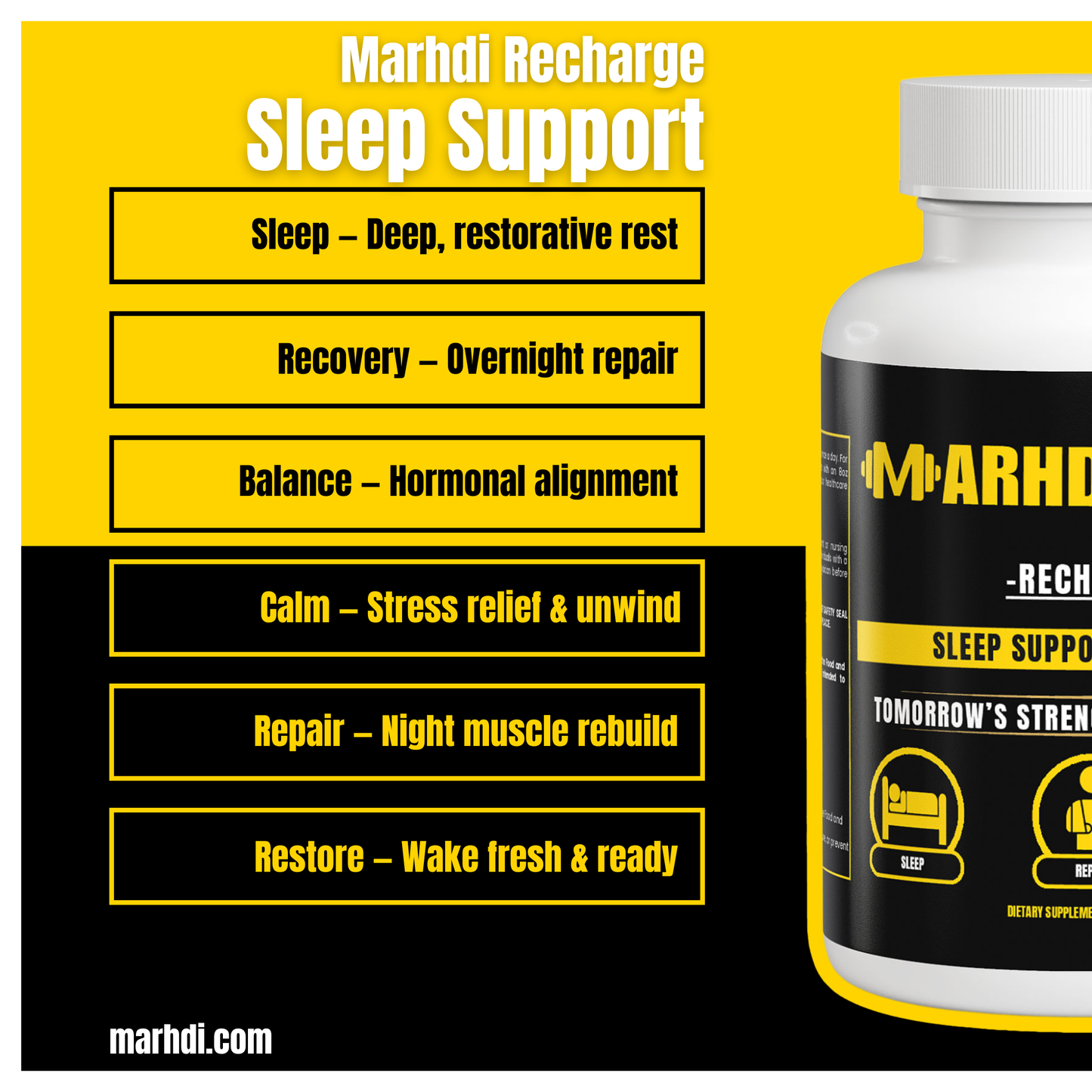 MARHDI RECHARGE – The Night Shift: Built for Rest, Repair, and Reset.
